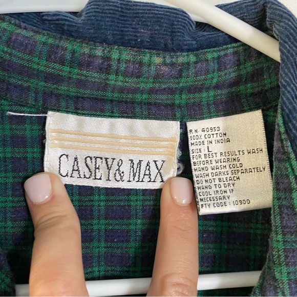 Vintage Casey & Max Green Plaid Dog Embroidered Button Down Shirt L - Picture 4 of 6